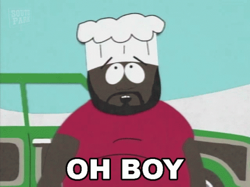 A Cartoon Character With A Chef 'S Hat On Says Oh Boy GIF