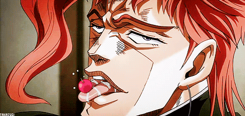 A Cartoon Character With A Cherry In His Mouth GIF