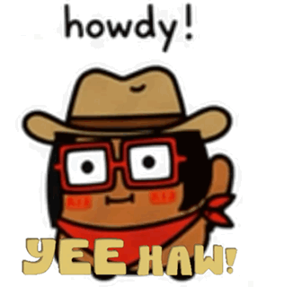 A Cartoon Character With A Cowboy Hat And Glasses Says Howdy Yee Haw GIF