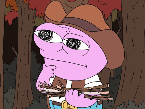 A Cartoon Character With A Cowboy Hat Is Holding A Pile Of Wood GIF