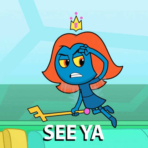 A Cartoon Character With A Crown On Her Head Is Holding A Key And Says See Ya GIF