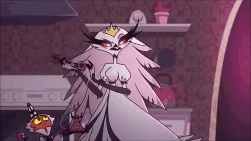 A Cartoon Character With A Crown On Her Head Is Standing Next To A Smaller Cartoon Character . GIF