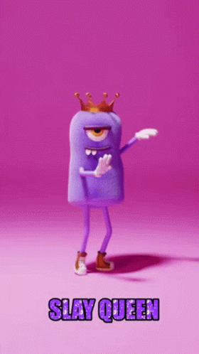 A Cartoon Character With A Crown On His Head And The Words Slay Queen Below It GIF