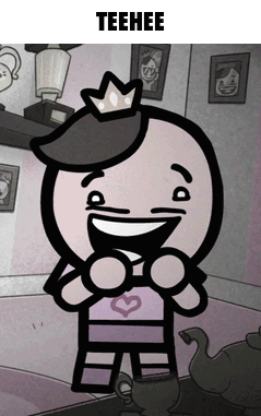 A Cartoon Character With A Crown On His Head And The Words Teehee Above Him GIF