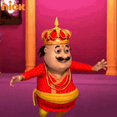 A Cartoon Character With A Crown On His Head Is Dancing In Front Of A Pink Wall That Says Nick GIF