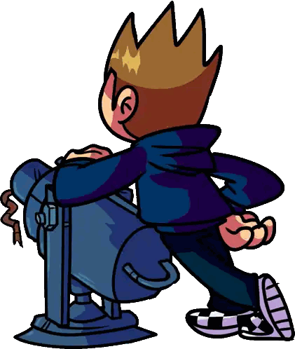 a cartoon character with a crown on his head is standing next to a machine