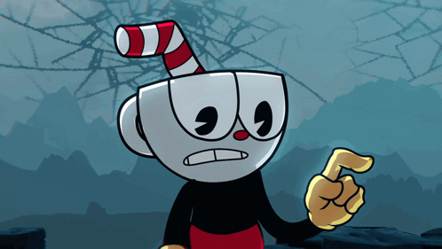 A Cartoon Character With A Cup And A Red And White Striped Cane On His Head GIF