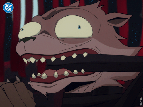 A Cartoon Character With A Dc Logo On The Bottom Right GIF