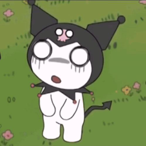 A Cartoon Character With A Devil Tail Is Standing In A Grassy Field GIF