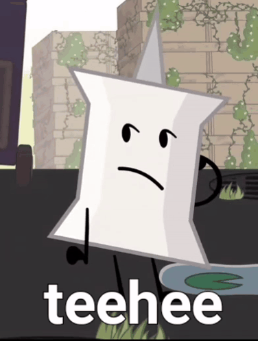A Cartoon Character With A Face And The Word Teehee On The Bottom GIF
