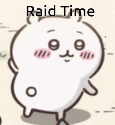 A Cartoon Character With A Face And The Words Raid Time On It GIF