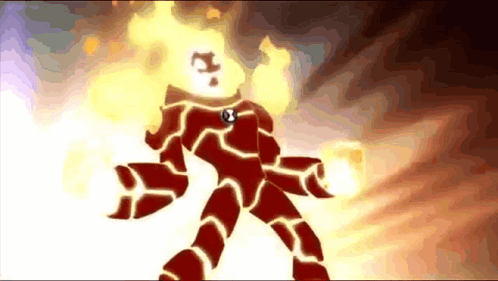 a cartoon character with a flame on his face