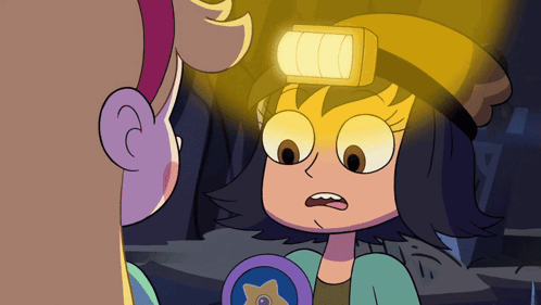 A Cartoon Character With A Flashlight On Her Head And A Badge With A Star On It GIF