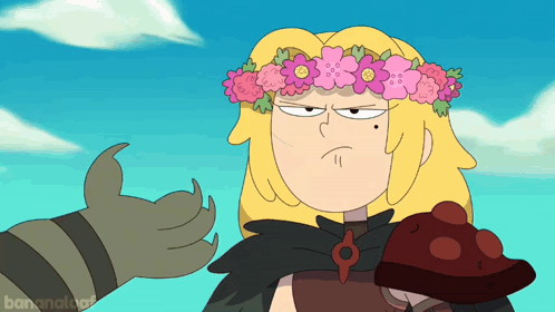 A Cartoon Character With A Flower Crown On Her Head Is Giving A Thumbs Up GIF