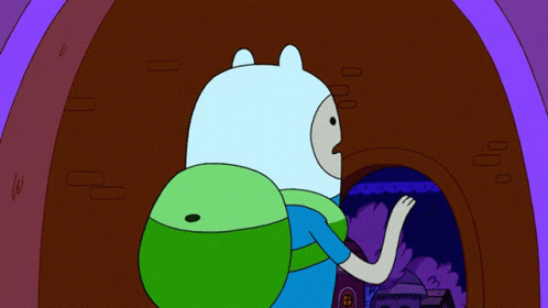 Cartoon Character With Green Backpack In Dark Room GIF