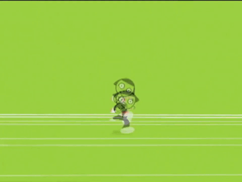 A Cartoon Character With A Green Face And A Striped Shirt Is Standing In A Circle . GIF