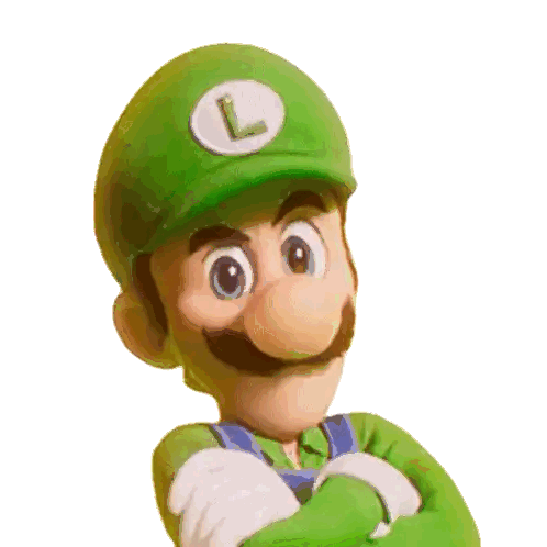 a cartoon character with a green hat and a white letter l on it
