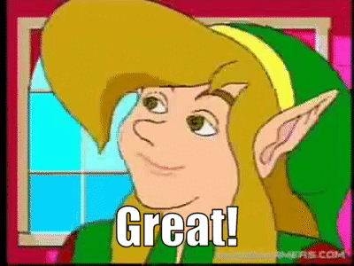 A Cartoon Character With A Green Hat And Ears Is Smiling And Says `` Great '' . GIF