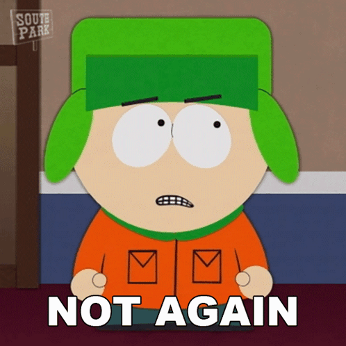 A Cartoon Character With A Green Hat Says " Not Again " GIF