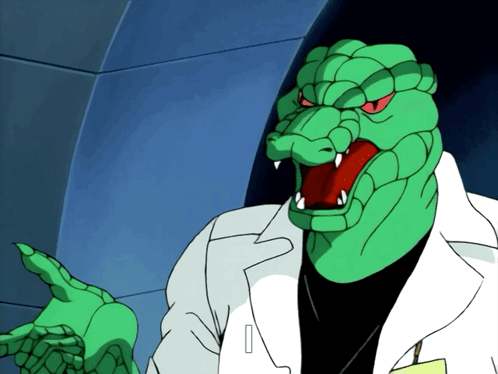 A Cartoon Character With A Green Head And Red Eyes GIF