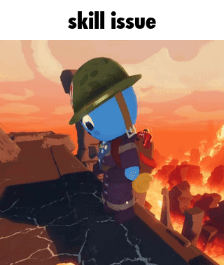 A Cartoon Character With A Green Helmet And The Words Skill Issue GIF