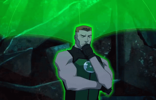 a cartoon character with a green lantern emblem on his chest