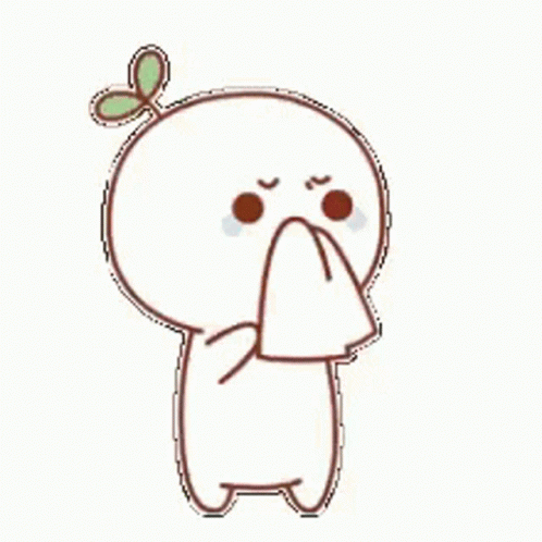 A Cartoon Character With A Green Plant On His Head Is Covering His Mouth With A Napkin . GIF