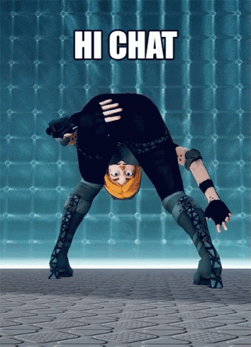 a cartoon character with a gun and the words hi chat