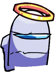 a cartoon character with a halo on his head and a sad face .