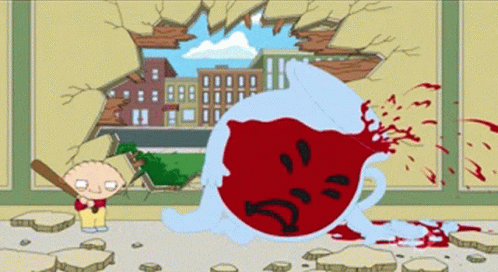 A Cartoon Character With A Hammer Is Standing Next To A Giant Ketchup Bottle That Has A Face On It GIF
