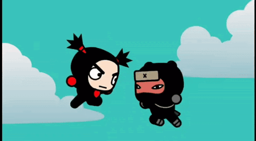 A Cartoon Character With A Heart On Her Chest Is Standing Next To Another Character GIF