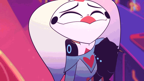 A Cartoon Character With A Heart On Her Shirt Has A Black O On Her Shoulder GIF