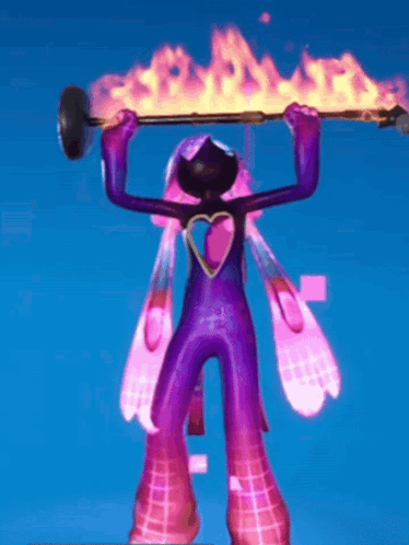 A Cartoon Character With A Heart On His Chest Is Holding A Barbell With Flames Coming Out Of It GIF