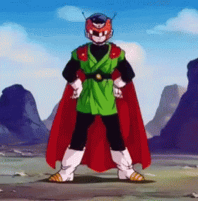 a cartoon character with a helmet on his head and a cape