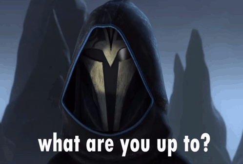 A Cartoon Character With A Hood And The Words " What Are You Up To " GIF