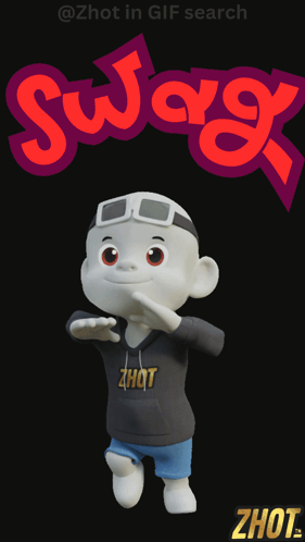 a cartoon character with a hoodie that says ' zhot ' on it