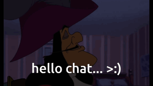 A Cartoon Character With A Hook And The Words Hello Chat Below Him GIF