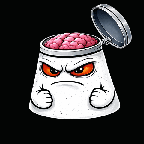 A Cartoon Character With A Jar Of Brains Coming Out Of Its Head GIF