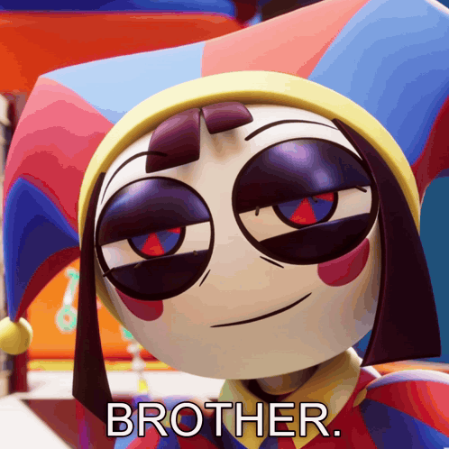 A Cartoon Character With A Jester Hat And The Word Brother Below Him GIF