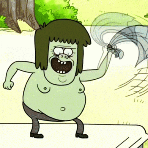 A Cartoon Character With A Large Belly Is Holding A Sword In His Hand GIF