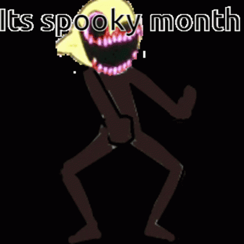 A Cartoon Character With A Lemon On His Head And The Words " It 'S Spooky Month " GIF
