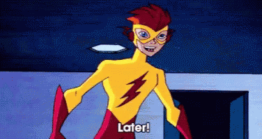 A Cartoon Character With A Lightning Bolt On His Back Is Saying " Later " GIF