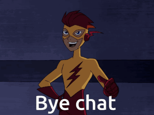 A Cartoon Character With A Lightning Bolt On His Chest And The Words Bye Chat Above Him GIF