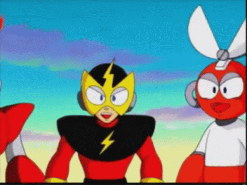 A Cartoon Character With A Lightning Bolt On His Face Is Standing Next To Two Other Characters . GIF