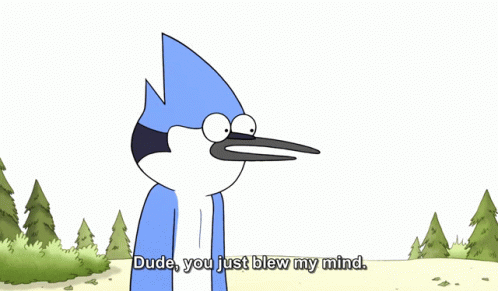A Cartoon Character With A Long Nose Says Dude You Just Blew My Mind GIF