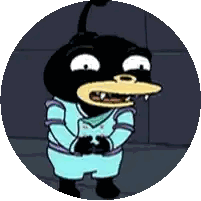 a cartoon character with a long tail is wearing a blue suit
