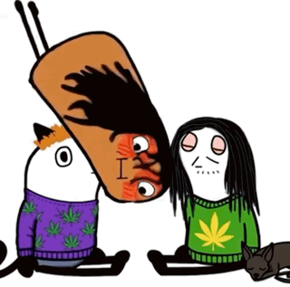 A Cartoon Character With A Marijuana Leaf Sweater Is Sitting Next To Two Other Characters GIF