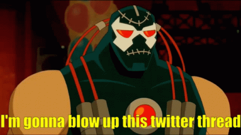 A Cartoon Character With A Mask On Says I 'M Gonna Blow Up This Twitter Thread GIF