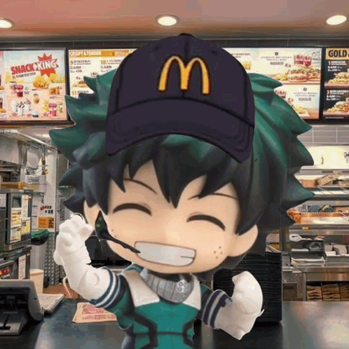 A Cartoon Character With A Mcdonalds Hat On GIF