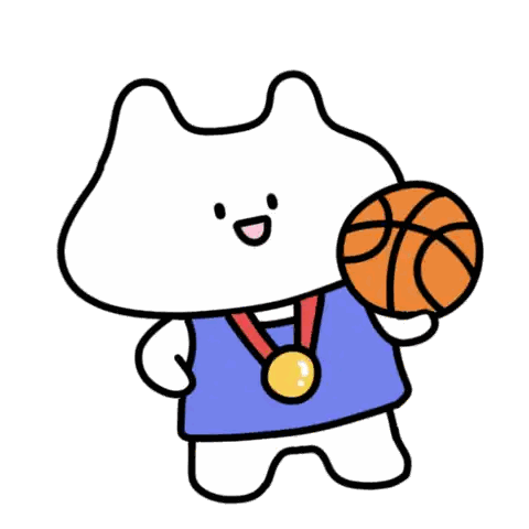 a cartoon character with a medal around his neck holds a basketball on his head